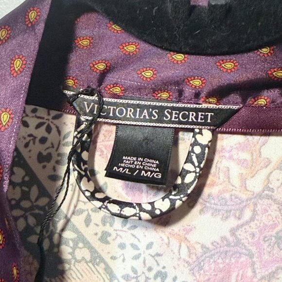 Victoria’s Secret Women’s Satin Kimono Robe – M/L – Purple & Pink Boho Print - Picture 7 of 8